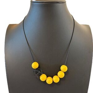 Mustard Yellow Beaded & Black Geometric Necklace. Very Unique & Cool Looking.